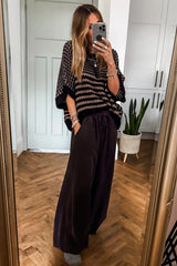 Red Stripe 3/4 Draped Sleeve Slouchy Sweater
