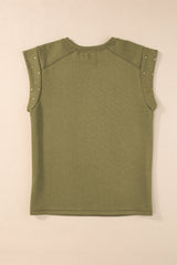 Black Casual Rivet Round Neck T Shirt