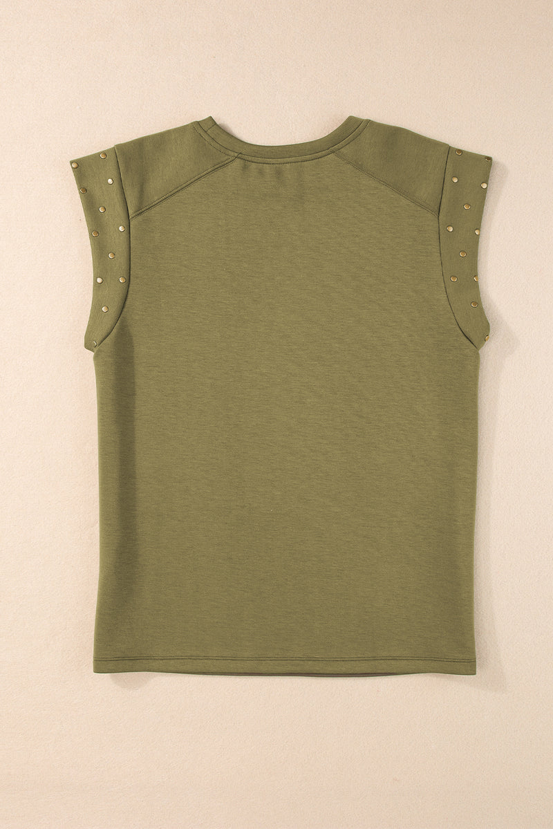 Black Casual Rivet Round Neck T Shirt