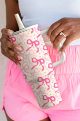 Bright Pink Bow Heart Print Tumbler Cup