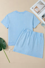 Mint Green Mineral Wash V Neck Tee Matching Skort Set