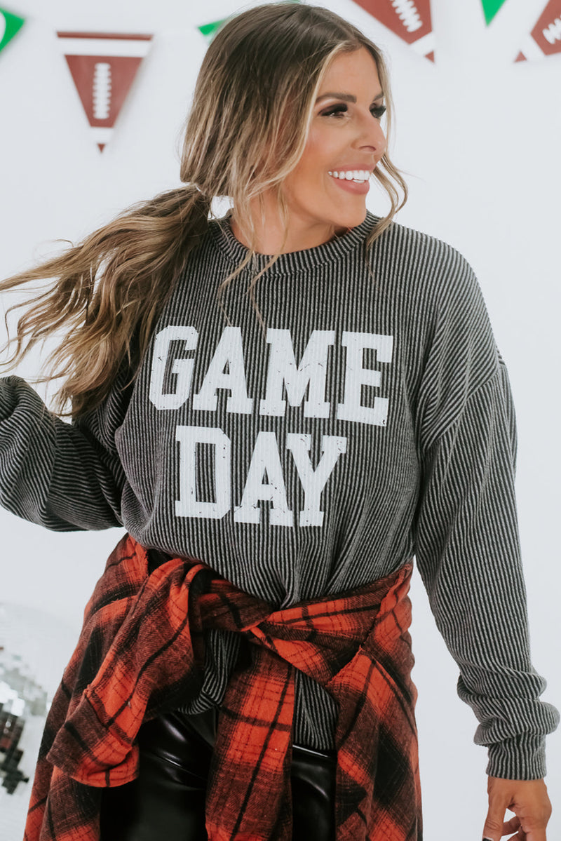 Bluing Corded GAME DAY Graphic Long Sleeve Top