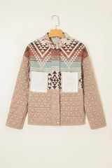 Light French Beige Geometric Quilted Patchwork Vintage Jacket