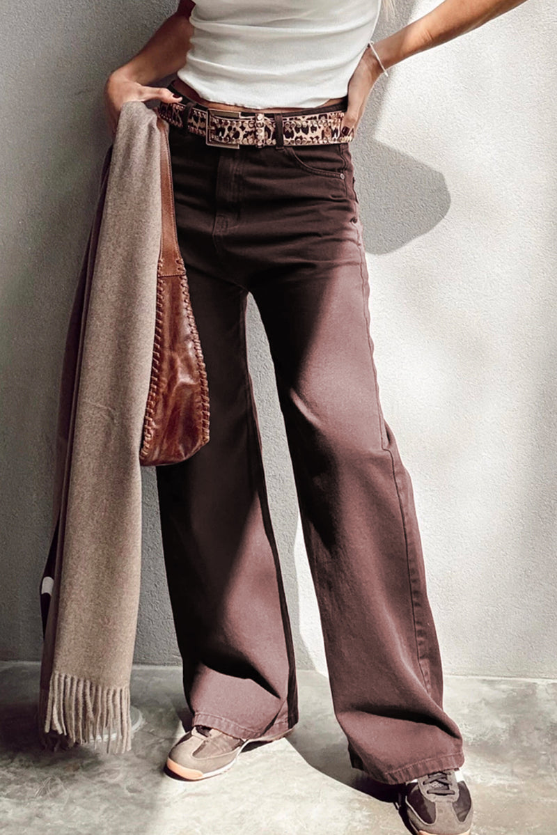 Red Dahlia Solid Color Loose Straight High Waist Jeans