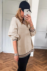 Parchment Varsity Contrast Trim V Neck Sweatshirt