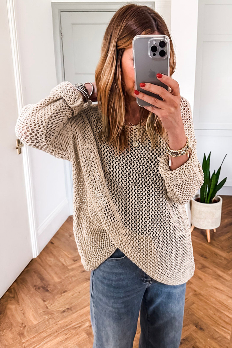 Coral Crochet Hollow-out Knit Sweater