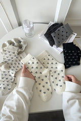 White Bow Ribbed Edge Crew Socks