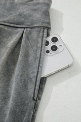 Medium Grey Mineral Wash Jogger Style High Waist Pants