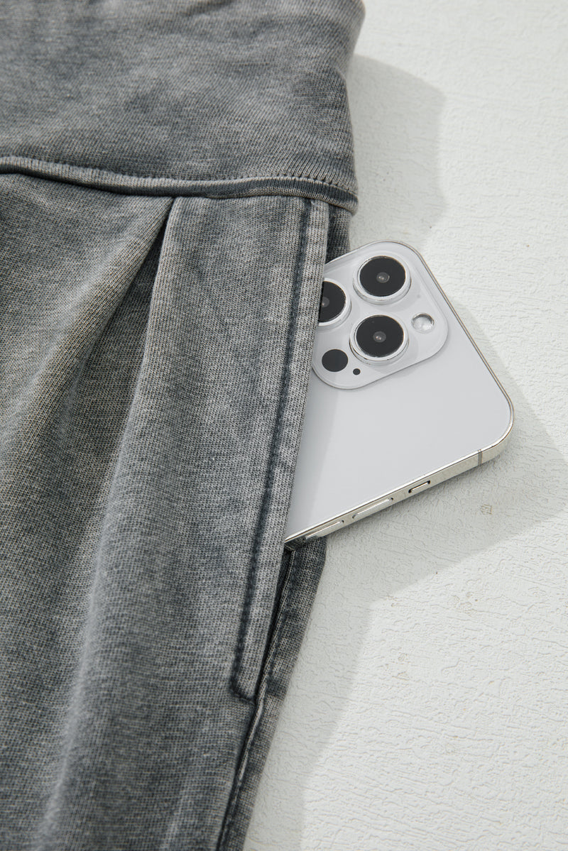 Medium Grey Mineral Wash Jogger Style High Waist Pants