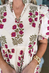 Black Floral Short Bubble Sleeve Tiered Maxi Dress