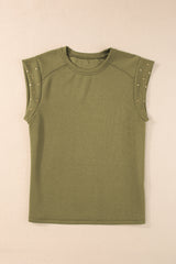 Black Casual Rivet Round Neck T Shirt