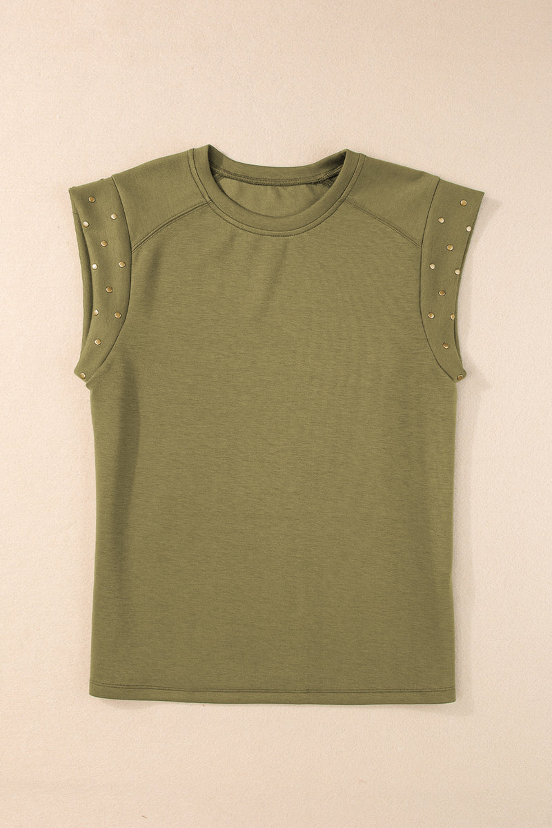 Black Casual Rivet Round Neck T Shirt