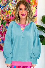 Light Blue Drop Sleeve Contrast Trim Oversized Sweatshirt