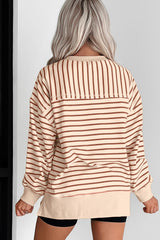 Khaki Stripe Ribbed Band Seam Detail Baggy Sweatshirt