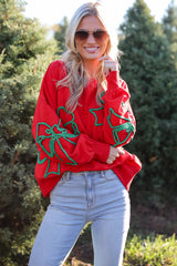 Beige Corded Christmas Pattern Oversize Sweatshirt