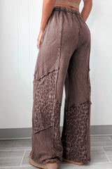 Coffee Mineral Wash Leopard Patchwork Loose Pants