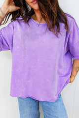 Lavendula Mineral Wash Drop Shoulder Raw Edge Loose Tee