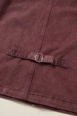 Coffee Corduroy Collar Zipped Front Denim Jacket