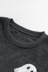Blue Halloween Ghost Corded Crew Neck Loose Sweatshirt