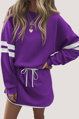 Sky Blue Varsity Stripe Detail Drop Shoulder Pullover Mini Skort Set