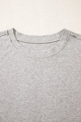 Gray Solid Color Short Sleeve Tee High Waist Shorts Set