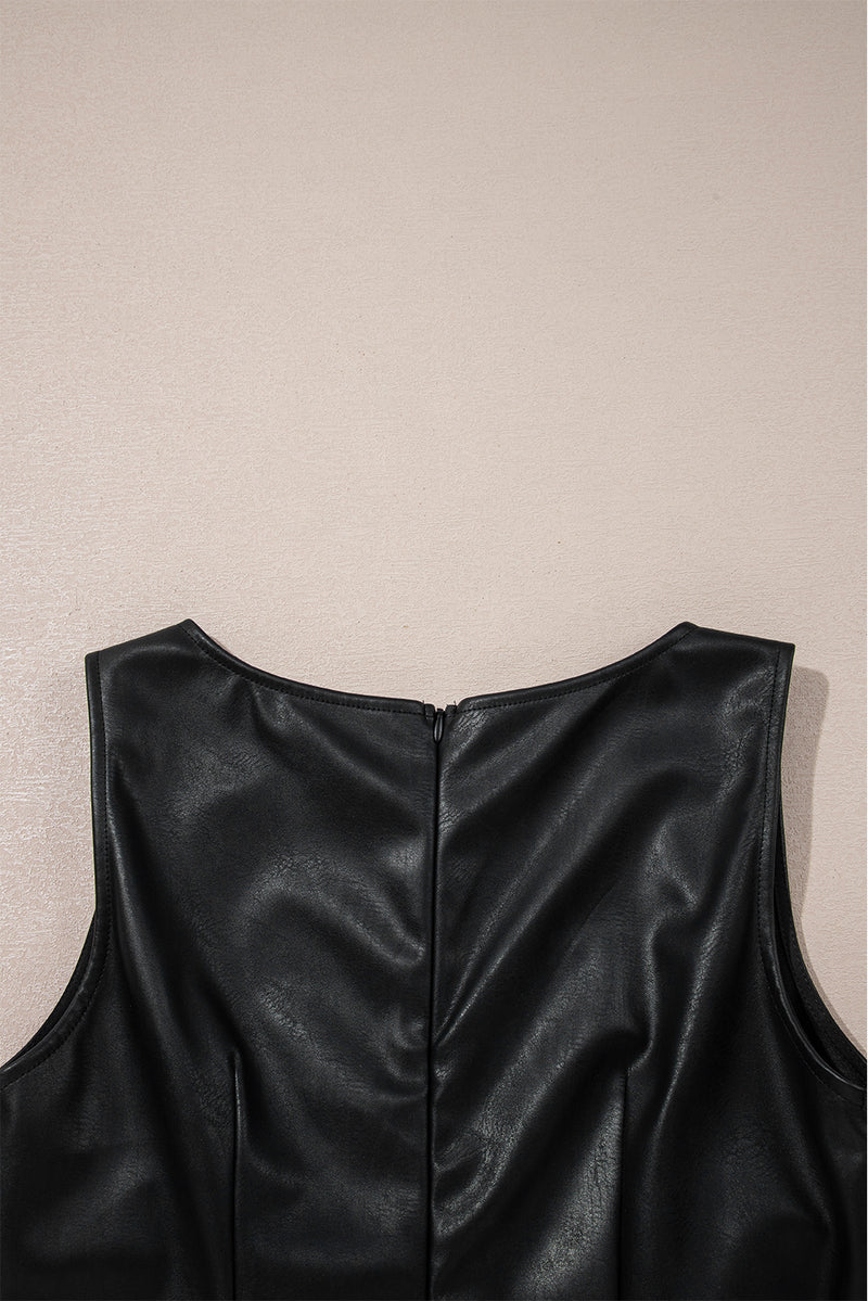 Wild Ginger  Faux Leather Sleeveless Round Neck Mini Dress