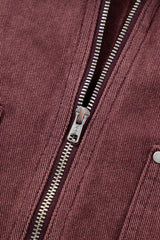 Coffee Corduroy Collar Zipped Front Denim Jacket