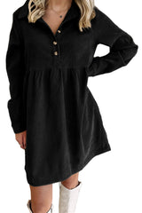 Vineyard Green Corduroy Half Button Collared Long Sleeve Mini Dress