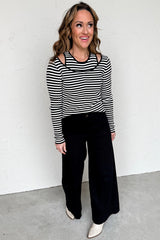 Black Striped Cutout Long Sleeve Top