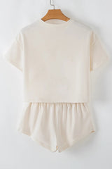 Beige Sequin Pumpkin Cropped Tee Loose 2pcs Skort Set