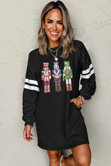Black Christmas Nutcracker Sequins Patch Varsity Striped Sleeve Sweatshirt Dress