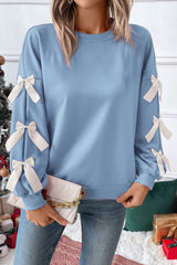 Meadow Mist Green Sweet Bowknot Round Neck Sweatshirt