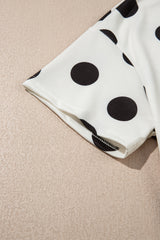 Sky Blue Polka Dot Print Loose Tee Drawstring Elastic Waist Short Set