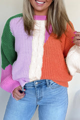Desert Gold Colorblock Knit Drop Shoulder Loose Fit Sweater