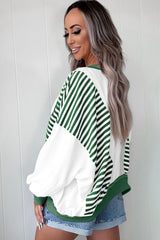 Green Striped Colorblock Patchwork Oversized Sweatshirt