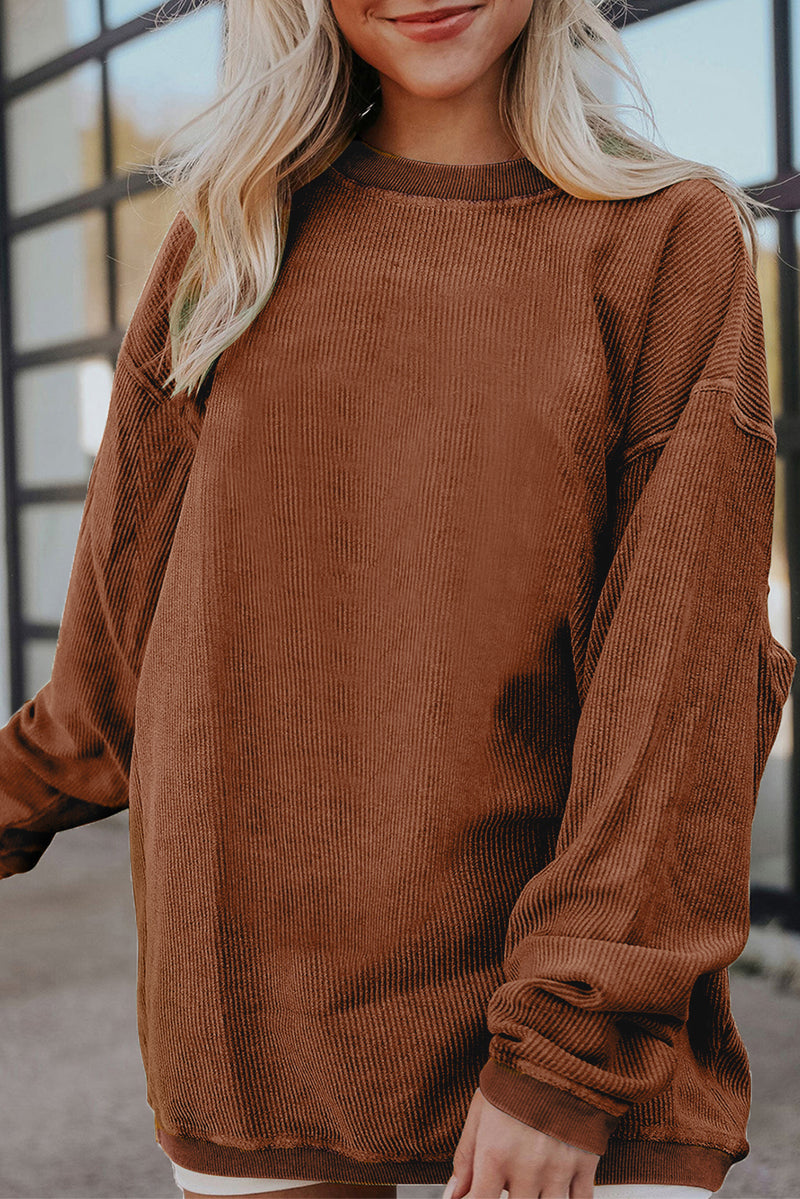 Festival Fuchsia Plain Drop Sleeve Corded Oversized Sweatshirt