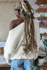 White Asymmetric Neck Drop Shoulder Baggy Slouchy Sweater