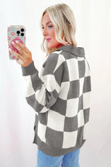 Sky Blue Checkered Button Collared Sweater