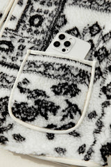 Beige Sherpa Paisley Print Pocketed Fashion Vest Jacket