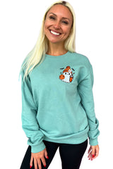 Aruba Blue Cute Halloween Ghost Embroidered Sweatshirt
