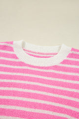 Multicolour Colorblock Striped Patchwork Dolman Sleeve Slit Sweater