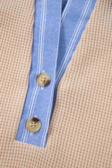 Parchment Plus Size Striped Contrast Trim Waffle Knit Collared Top