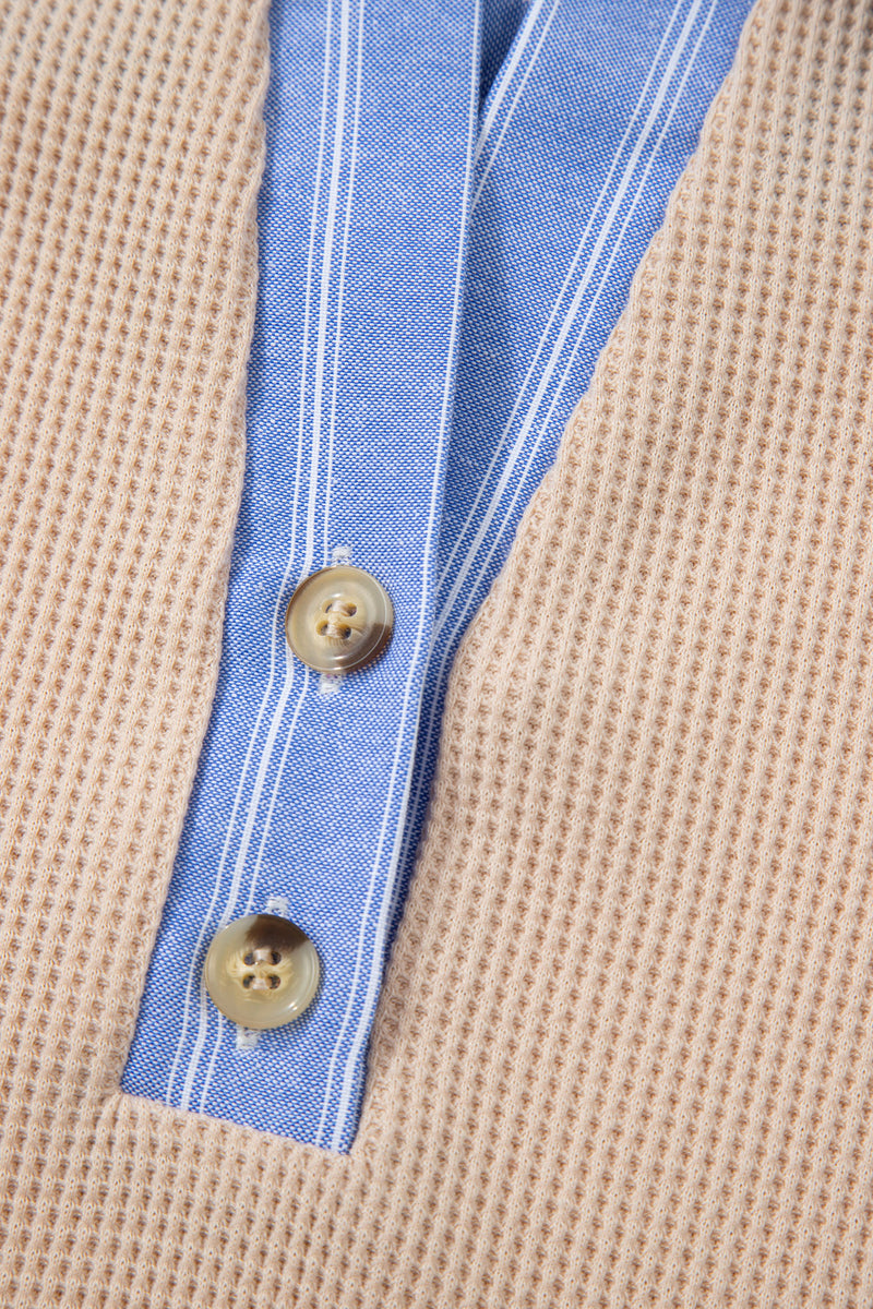 Parchment Plus Size Striped Contrast Trim Waffle Knit Collared Top