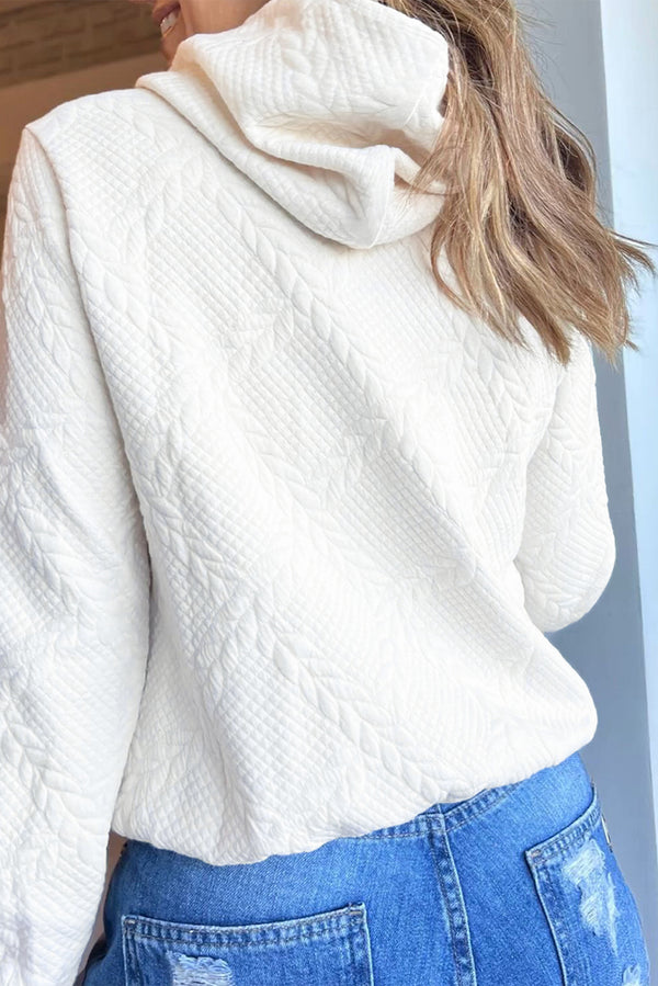 White Lattice Texture Kangaroo Pocket Hoodie