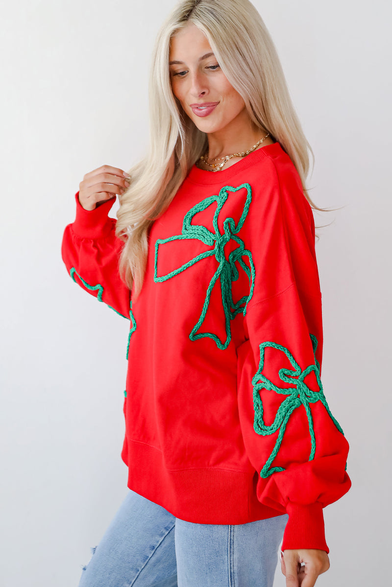 Beige Corded Christmas Pattern Oversize Sweatshirt