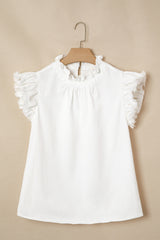 Beau Blue Frilled Collar Flutter Sleeve Denim Top