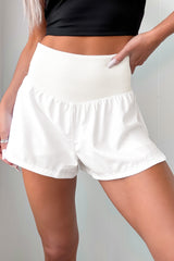 White Solid Color Ribbed Patchwork High Waist Athletic Shorts