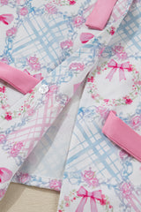 Pink Bow Wreath Pattern Christmas Holiday Bow Tie Front Pajama Set