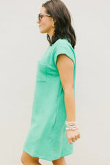 Black Plain Textured Pocketed Cap Sleeve Mini Dress
