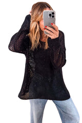 Coral Crochet Hollow-out Knit Sweater